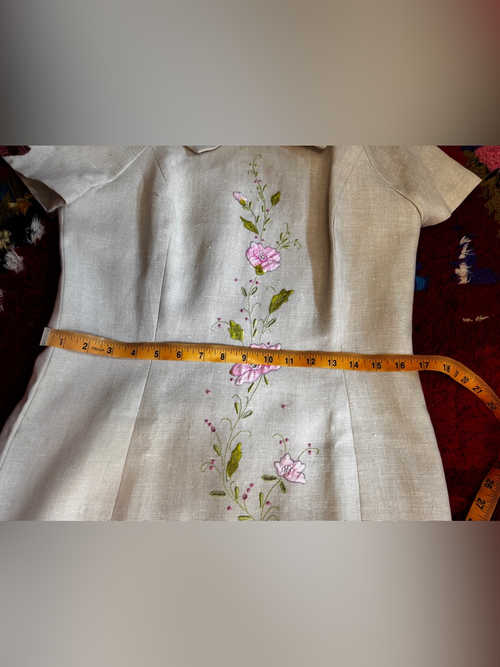 60s Vintage Floral Linen Wiggle Dress - Picture 7 of 8